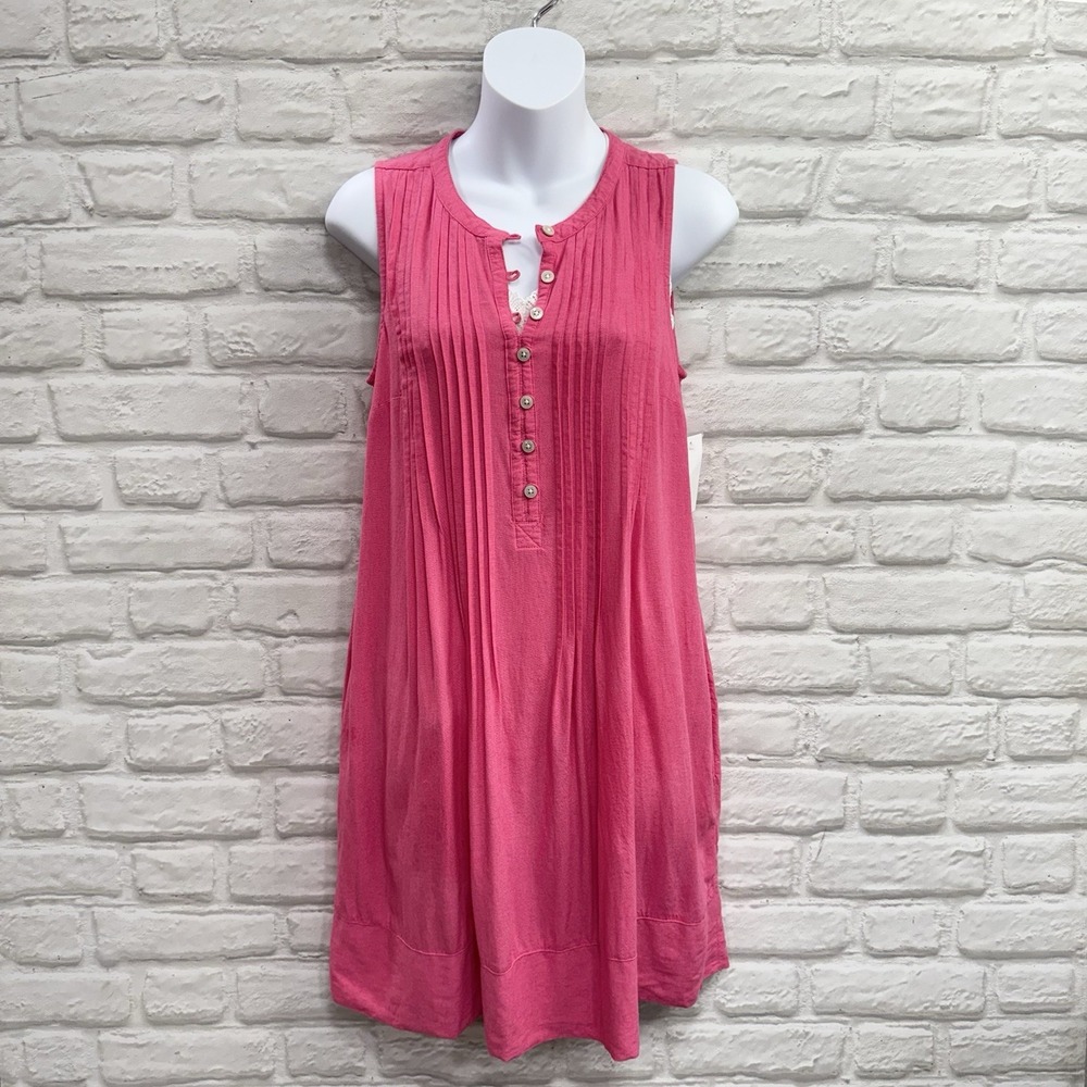 Sonoma S Linen Blend Sleeveless Knee Length Dress Pink Pleated Summer Sun Dress - Picture 2 of 15